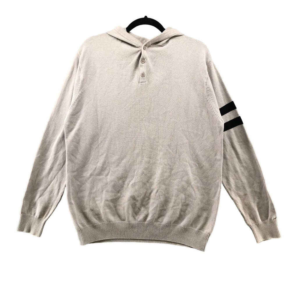 Decibel‎ Mens Cotton Henley Hoodie Beige Size 2X Pullover Knit Black Stripe